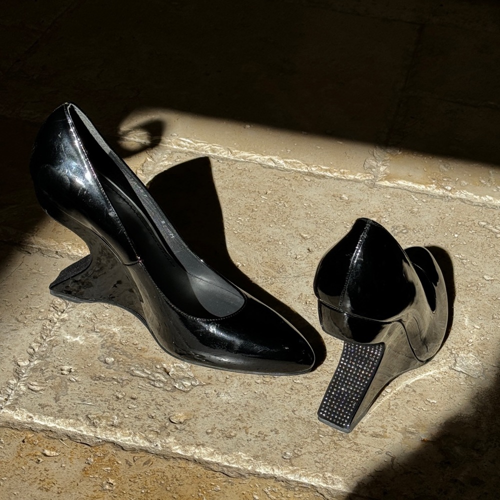 Black Stuart Weitzman Swarovski Crystal Embellished Abstract Heels